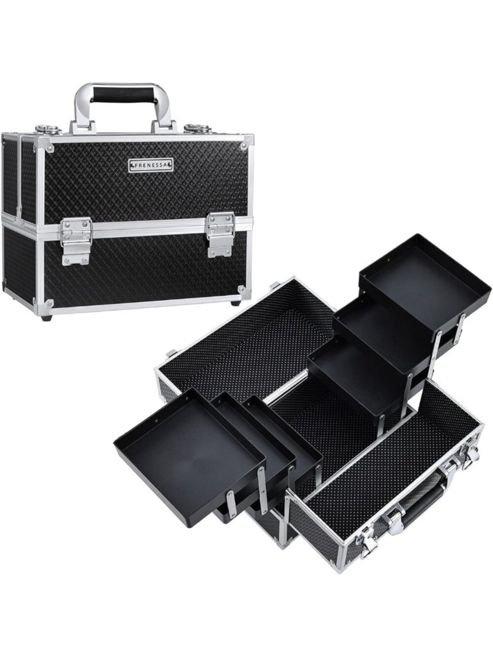Large Makeup Train Case - 11.8" Cosmetic Organizer with 6 Trays & Locking Hard